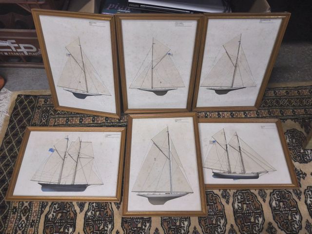 Suite de six gravures sur le thème des bateaux