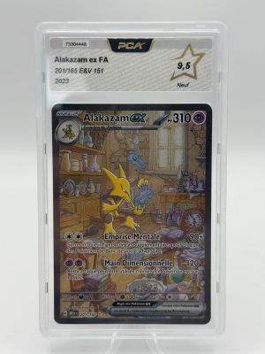 a close up of a pokemon card in a plastic holder