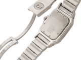 a silver watch that is attached to a silver bracelet