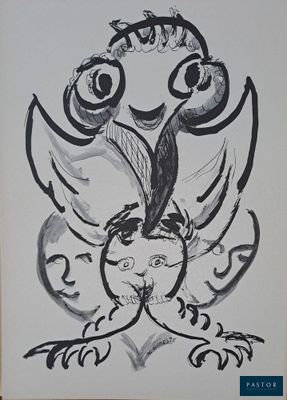 une photo d'un dessin représentant un oiseau sur une feuille de papier