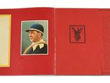 a red book with a picture of a man in uniform