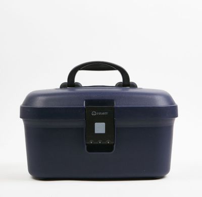 une image représentant une valise bleue avec une poignée noire sur fond blanc