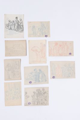 une image représentant un ensemble de dessins sur papier posés sur une surface blanche