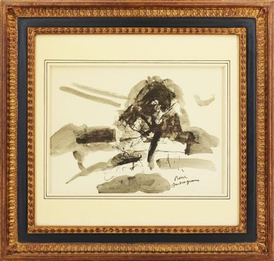 an image of a black and white drawing of a man sitting on a bench