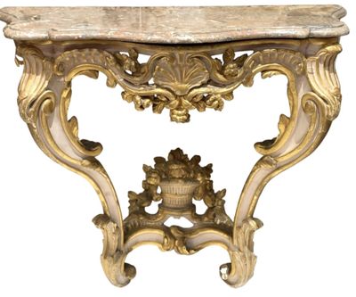 Console en bois doré avec marbre - Photo 1