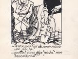 drawing of a cartoon of a man with a shovel and a man with a hat