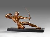 bronze statue of a man with a bow and arrow on a black base