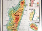 an old map of madagascar showing the land and its major cities
