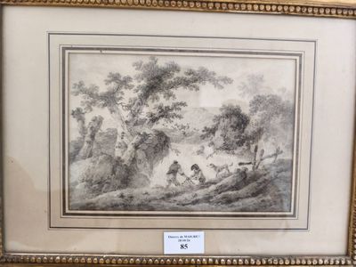 une photo encadrée représentant un tableau où l'on voit un homme et une femme dans un décor boisé