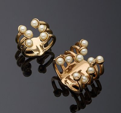 paire de boucles d'oreilles à clip en or et perles