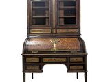 an image of a desk with a wooden top and drawers