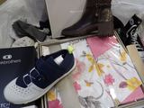 a box with a pair of shoes and other items on it