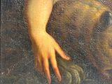 a picture of a painting of a woman holding a bear