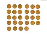 une image représentant plusieurs pièces d'or sur fond blanc