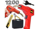 a red hot glue gun with tools and a tool box