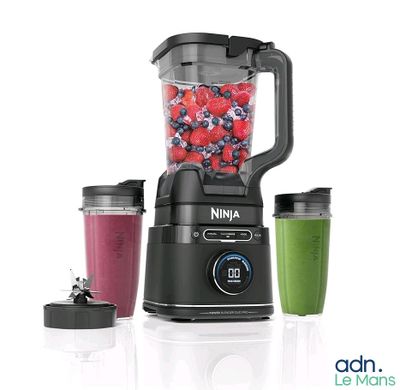 une image représentant un mixeur contenant des fruits et des baies