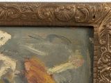 an image of a painting of a skeleton and a bird in a gold frame