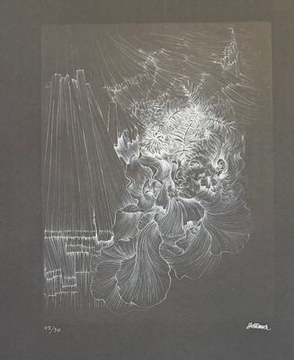 un dessin représentant une femme tenant un bouquet de fleurs dans ses mains