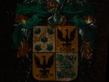 a painting of a coat of arms on a wall