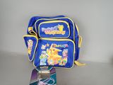 a blue backpack with a pokemon design on it
