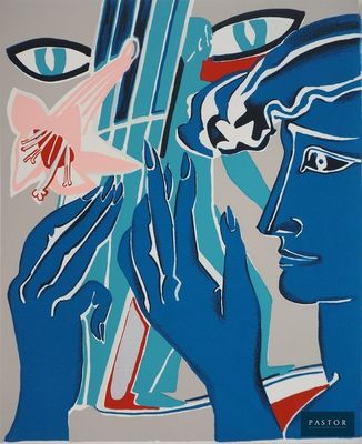 une image représentant un tableau d'une femme tenant une fleur à la main