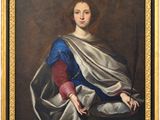 an image of a painting of a woman in a blue and red dress