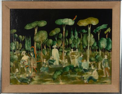 Harry BILSON (1948) Scène animée dans les bois