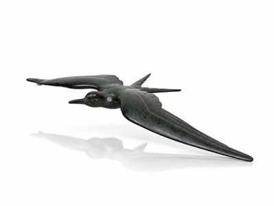 un oiseau volant dans les airs sur un fond blanc