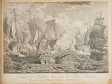 an old book with a drawing of a battle between two ships