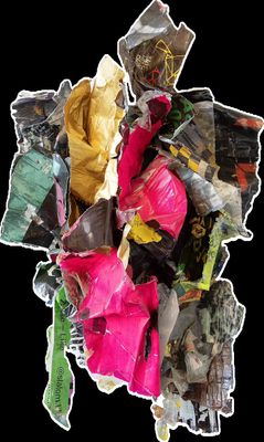 a pile of garbage that is on a black background