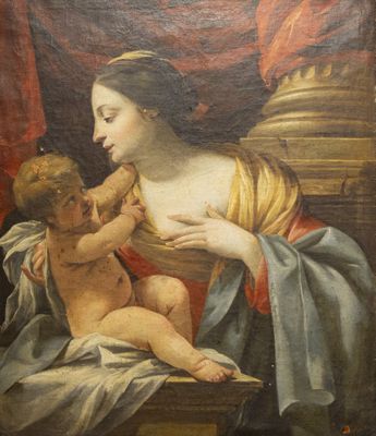 une image d'une peinture représentant une femme tenant un bébé