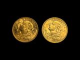 deux souverains d'or, l'un à l'effigie d'une femme et l'autre à celle d'un homme