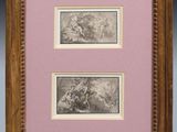 deux gravures encadrées représentant un homme et une femme à cheval