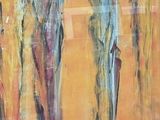 painting of a group of people walking down a street with umbrellas