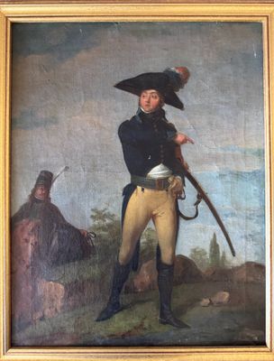 painting of a man in a military uniform holding a rifle
