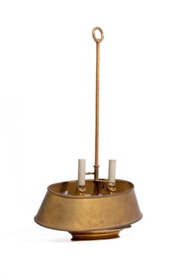 Lampe bouillotte à deux bras de lumières en bronze doré et a…