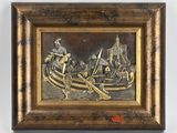 tableau représentant un homme et une femme dans un bateau sur un lac
