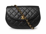 a chanel black quilted leather shoulder bag with gold chain
