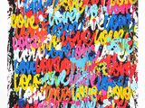 une peinture abstraite représentant des graffitis colorés sur fond blanc
