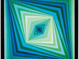 un tableau représentant un carré vert et bleu bordé de noir