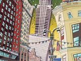 a picture of a painting of a city street at night