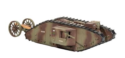 Char Anglais Mark II male 1917 avec sa remorque.