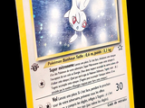 the pokemon card has a picture of a white rabbit on it ' s back