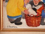 a painting of a group of children playing with a basket