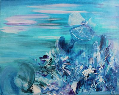 tableau représentant un homme coiffé d'un chapeau et entouré de fleurs, sur fond bleu