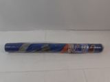 a blue and orange bat sitting on a white surface