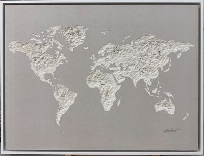 map of the world in grey and white on a grey background