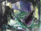 une peinture représentant une œuvre aux couleurs verte et violette sur un fond blanc