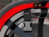a close up of a helmet with a red rim