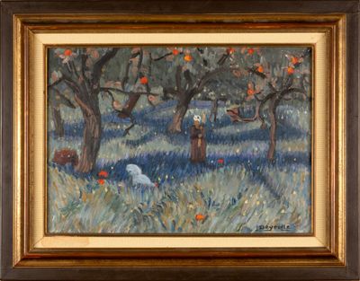an image of a painting of a woman in a field of flowers